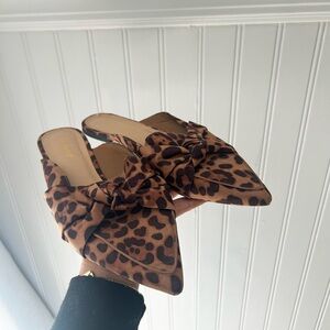 BAMBOO Size 8 1/2 Brown Leopard Print Slip On Pointed Mules Flats Dress Shoes